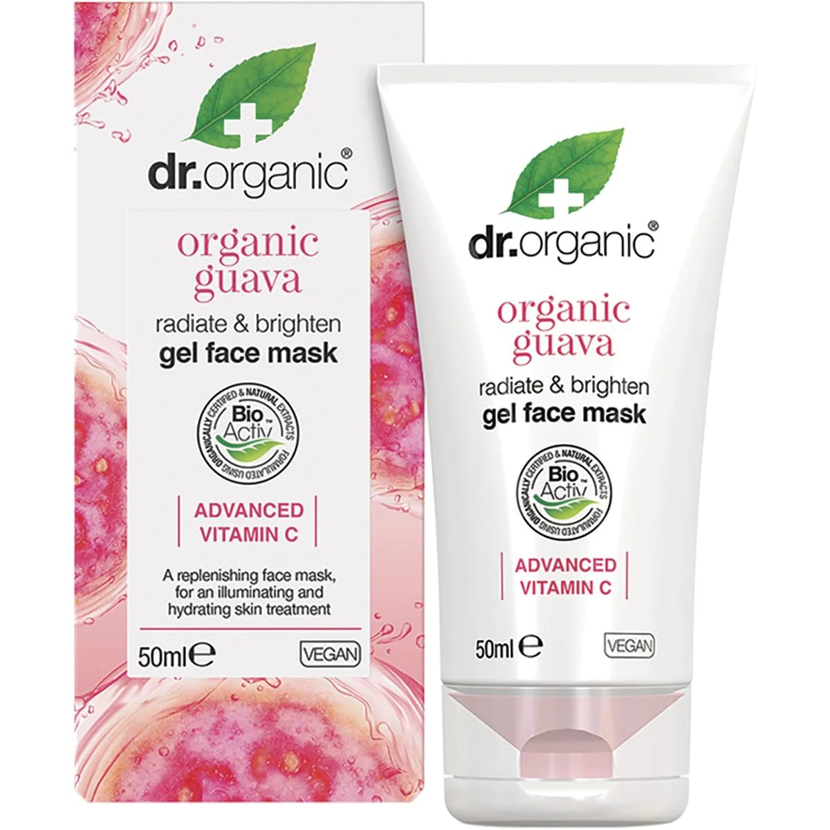Dr Organic Guava Face Mask, Vitamin C, Brightening, Mens, Womens, Natural, Vegan, Cruelty-Free, Paraben & SLS-Free, Organic, 50ml, Packaging may vary