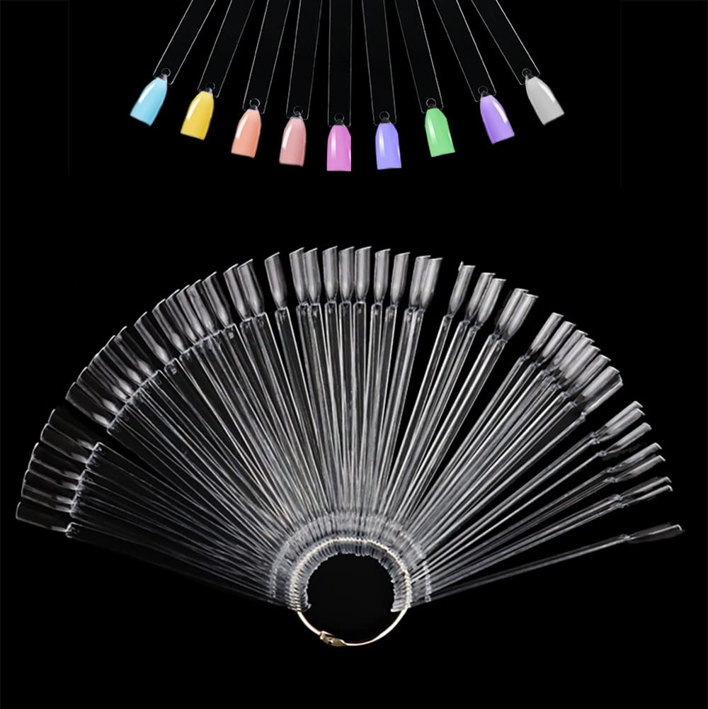 DONJIM 50-Piece Nail Swatches Sticks in Transparent, Professional Colour Display Sticks, Samples with Metal Buckle, Detachable Practice Nails for Beginner, Salon