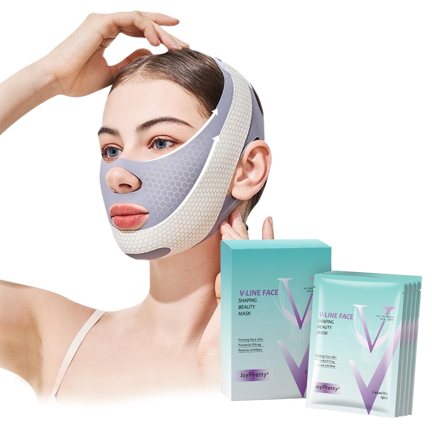 Chin Strap for Double Chin V Line Face Lifting Chin Mask Chin Strap with 2 Gel Mask Reusable Double Chin Lift Mask Breathable and Comfortable Used to Enhance the Jawline for Women Men