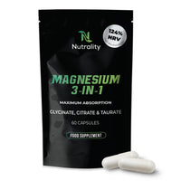 Nutrality Magnesium 3-in-1 Complex Food Supplement | 1800mg High Absorption Glycinate, Citrate and Taurate | 352mg Elemental Magnesium | Muscle, Sleep & Nerve Support | Made in UK | 60 Vegan Capsules