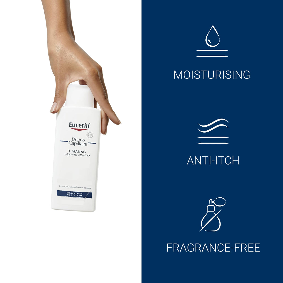 Eucerin DermoCapillaire Calming Urea Shampoo 250ml, Psoriasis and Dermatitis Shampoo for Dry, Itchy Scalp, Fragrance-Free, Moisturising with Urea, Lactate, Paraben- and Silicon-Free
