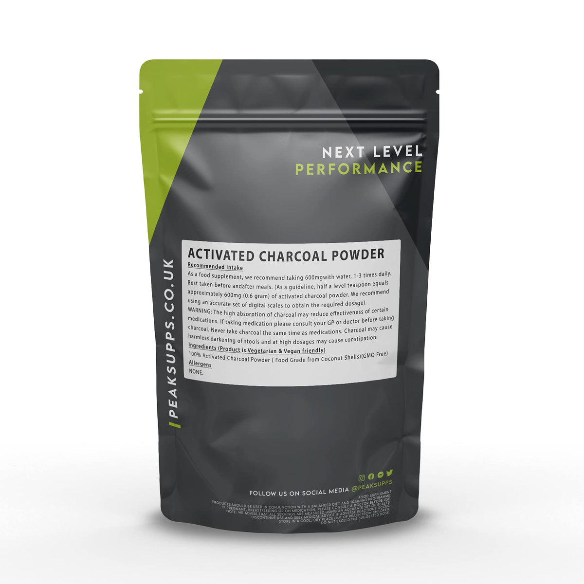 Peak Supps Activated Charcoal Powder 500g - Pure | from Coconut Shells | Vegan
