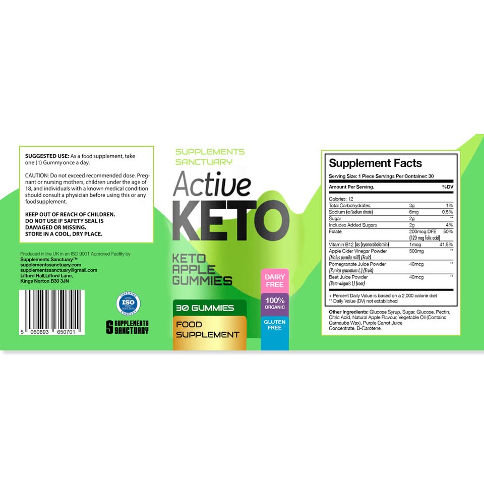 Supplements Sanctuary Active Keto Gummies Keto Apple Gummies (30 Gummies) Apple Flavour ACV, Clear,red Gummies