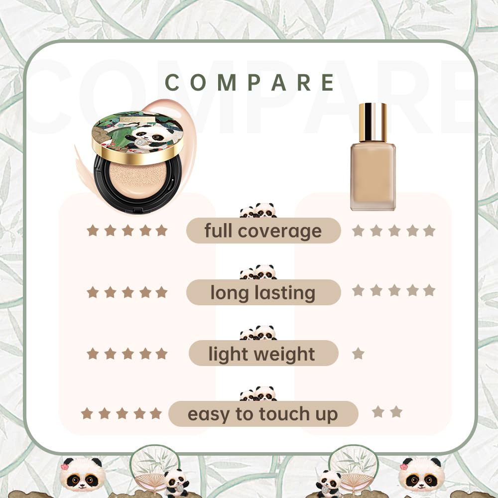 CATKIN Panda Land Foundation Full Coverage, Breathable Cushion Foundation with Nourishing and Long-wearing Formula, Buildable Coverage for Sensitive Skin, 15g*2 (W11 Light)