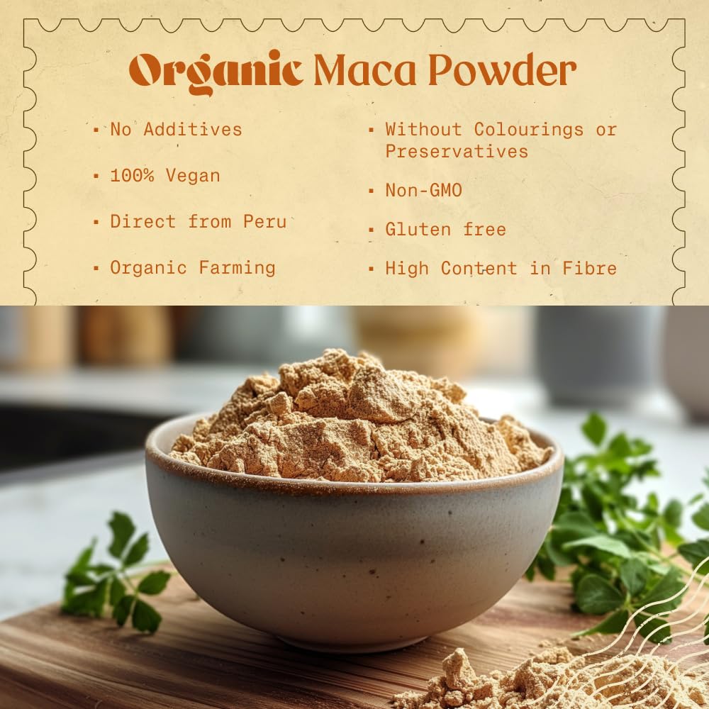 NaturaleBio Organic Maca Powder 200g. Peruvian, Natural and Pure, from Organic Maca Root. Vegetarian and Vegan Friendly - Gelatinised (Pack of 1)