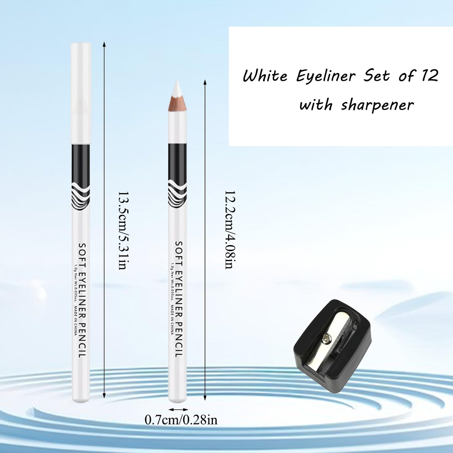 FEXPDL White Eyeliner Pencil 12 Pack with Sharpener, White Eye Liner Pencils Waterline for Skin Marking Eyeshadow Highlighter Waterproof Long Lasting Eyeliner Pencils for Eye Makeup