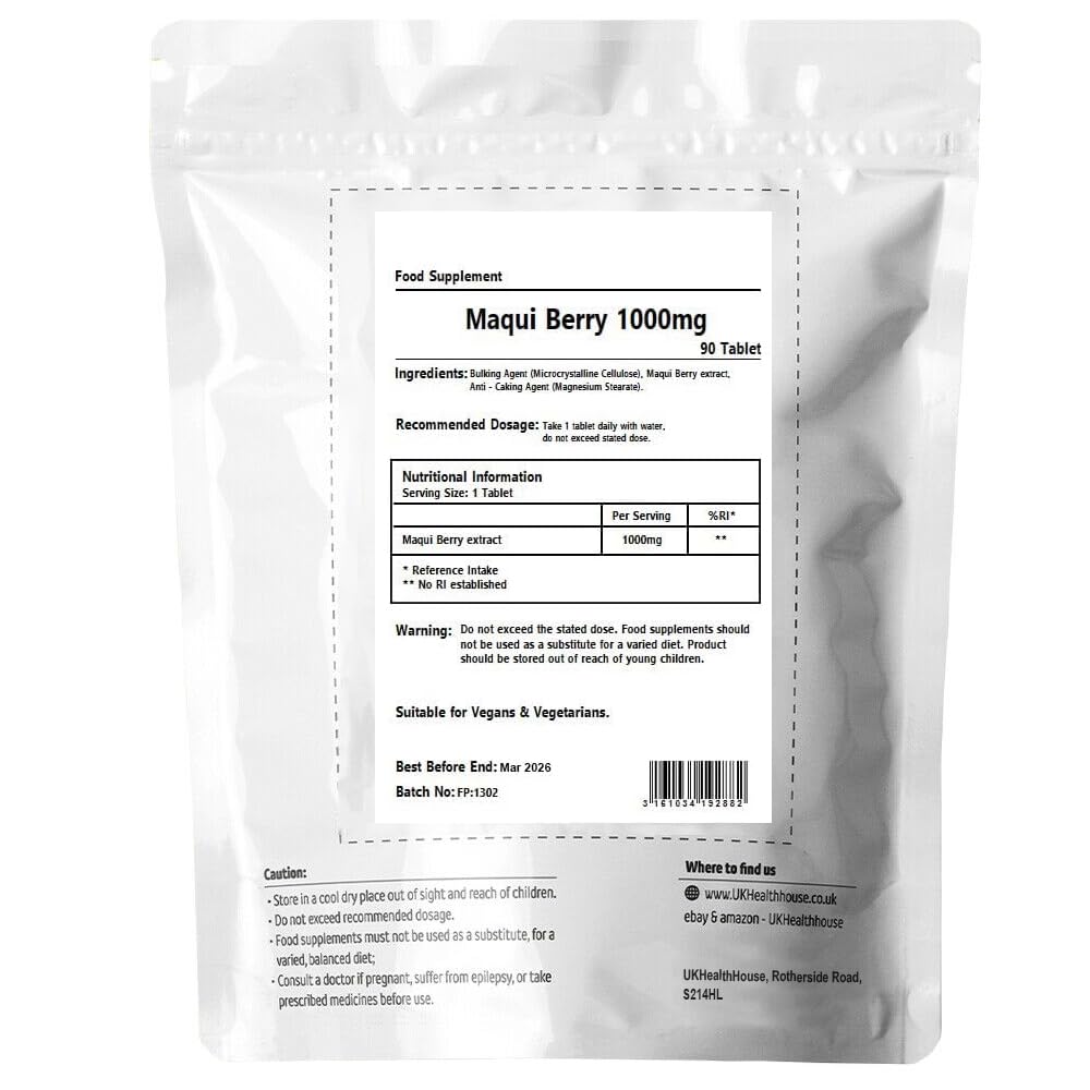 UKHealthHouse Maqui Berry Tablets 1000mg | Maqui Berry Extract Tablets | Potent Natural Antioxidant Support | Vegan & Vegetarian Friendly | Health & Wellbeing | UK (90 tabs)