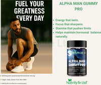 Nutrilyfe Ltd Alpha Man Gummy Pro – 5000mg High Strength Energy, Stamina & Vitality Gummies for Men with Maca, Ashwagandha, Rhodiola, Ginseng & Shilajit | Vegan Food Supplement | 60 Gummies
