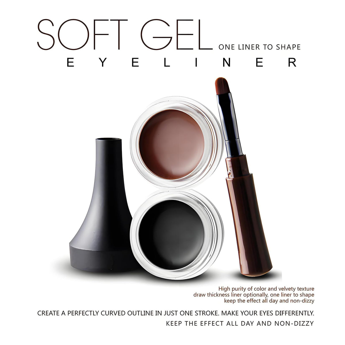 Mikloven Eyeliner Pot - High Matte Cream Gel Eyeliner in Black & Brown: Long-Lasting Waterproof Smudge-Proof Gel Formula with Fine Tip Brush, Ideal for Precise Lines, Mature Skin and All-Day Wear
