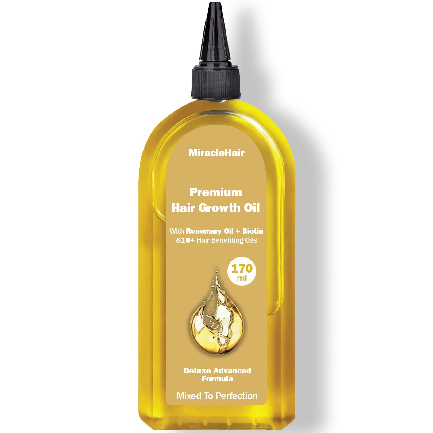 MiracleHair x2 Premium Hair Growth Oil XL 170ml - Rosemary, Biotin, Jojoba, Castor, Coffee, Almond, Argan, Baobab, Peppermint, Ginger & Tea Tree Oil - Hair Growth & Thickening & Loss Prevention - UK Based Brand