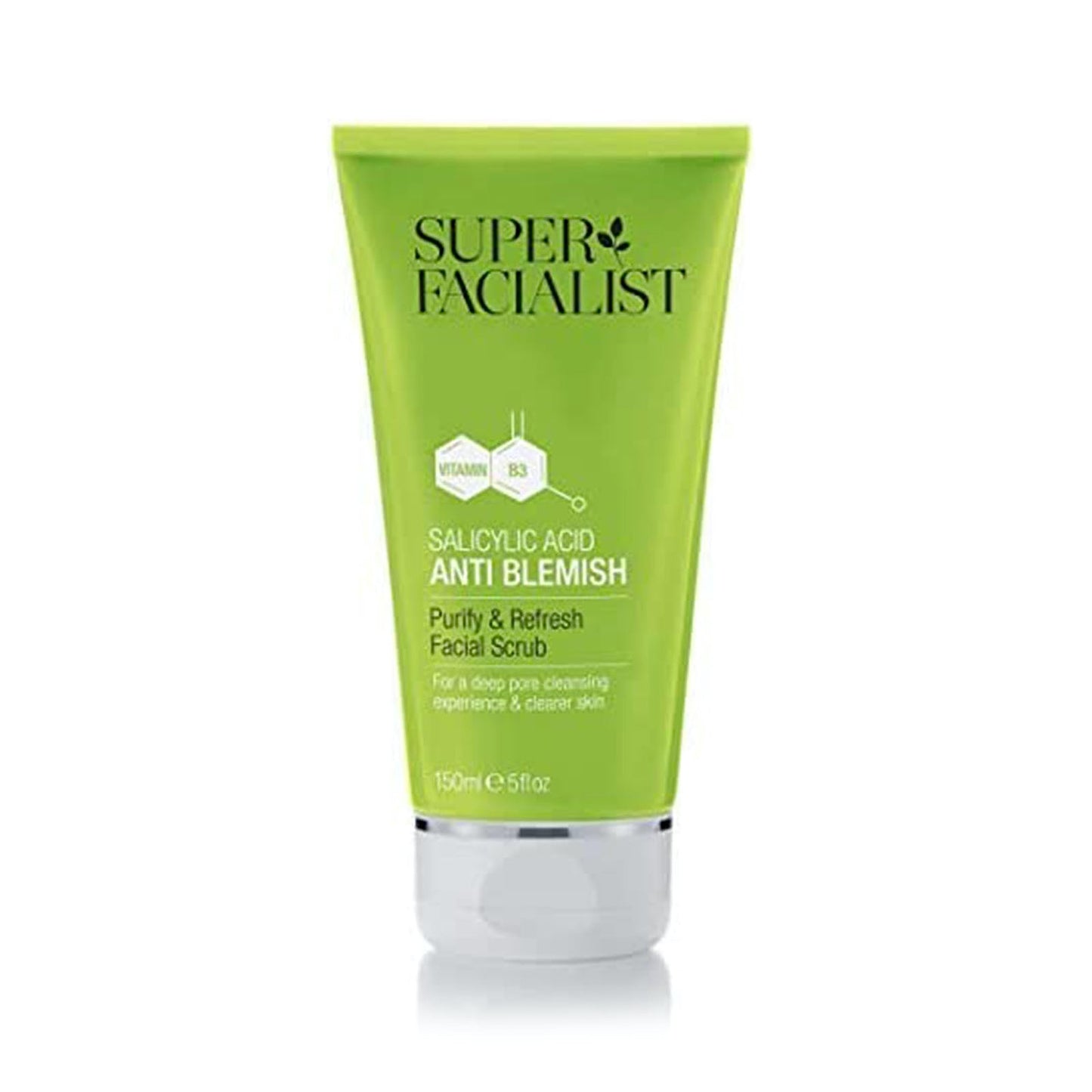 Super Facialist Salicylic Acid Anti Blemish Purify & Refresh Face Scrub - Face Wash for Acne Treatment & Blackhead Remover with Salicylic Acid & Vitamin B 3, Vegan Friendly, 150ml