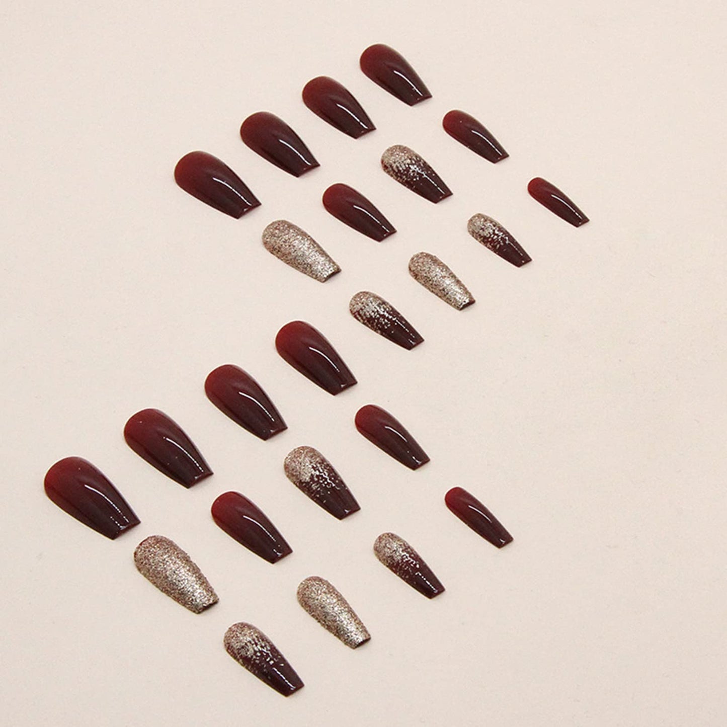 Ceboic 24Pcs Square False Nails Short, French Tip Stick on Nails Red Glitter Press on Nails, Fake Nails Set with Designs, Removable Acrylic Full Cover Glue-on Nails for Women Girls