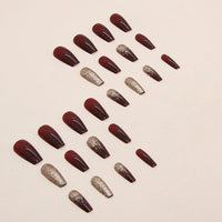 Ceboic 24Pcs Square False Nails Short, French Tip Stick on Nails Red Glitter Press on Nails, Fake Nails Set with Designs, Removable Acrylic Full Cover Glue-on Nails for Women Girls