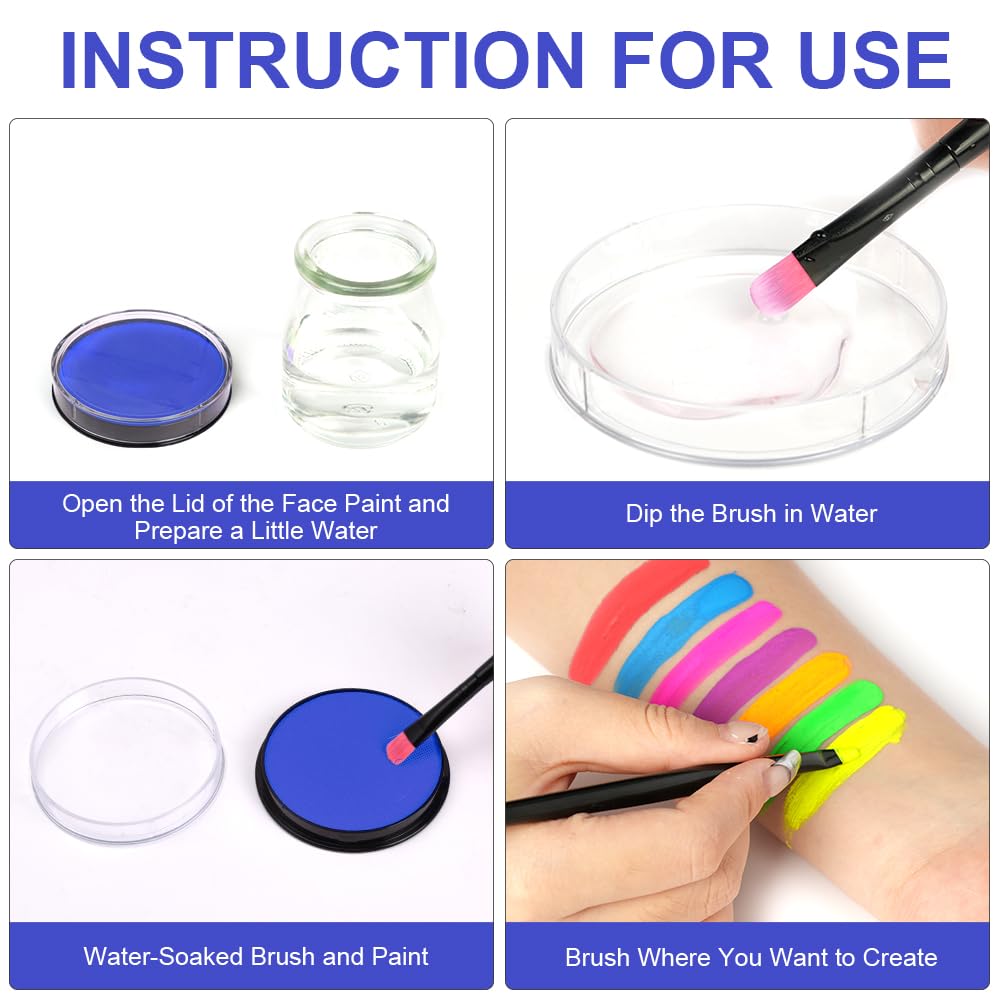 LOPHE Glow Neon Face Paint, 30g Water Soluble Face Body Makeup Pigment for Adults Kids Children, Water Based Neon Fluorescent Face Paint, Face Body Painting for Halloween Party Carnival