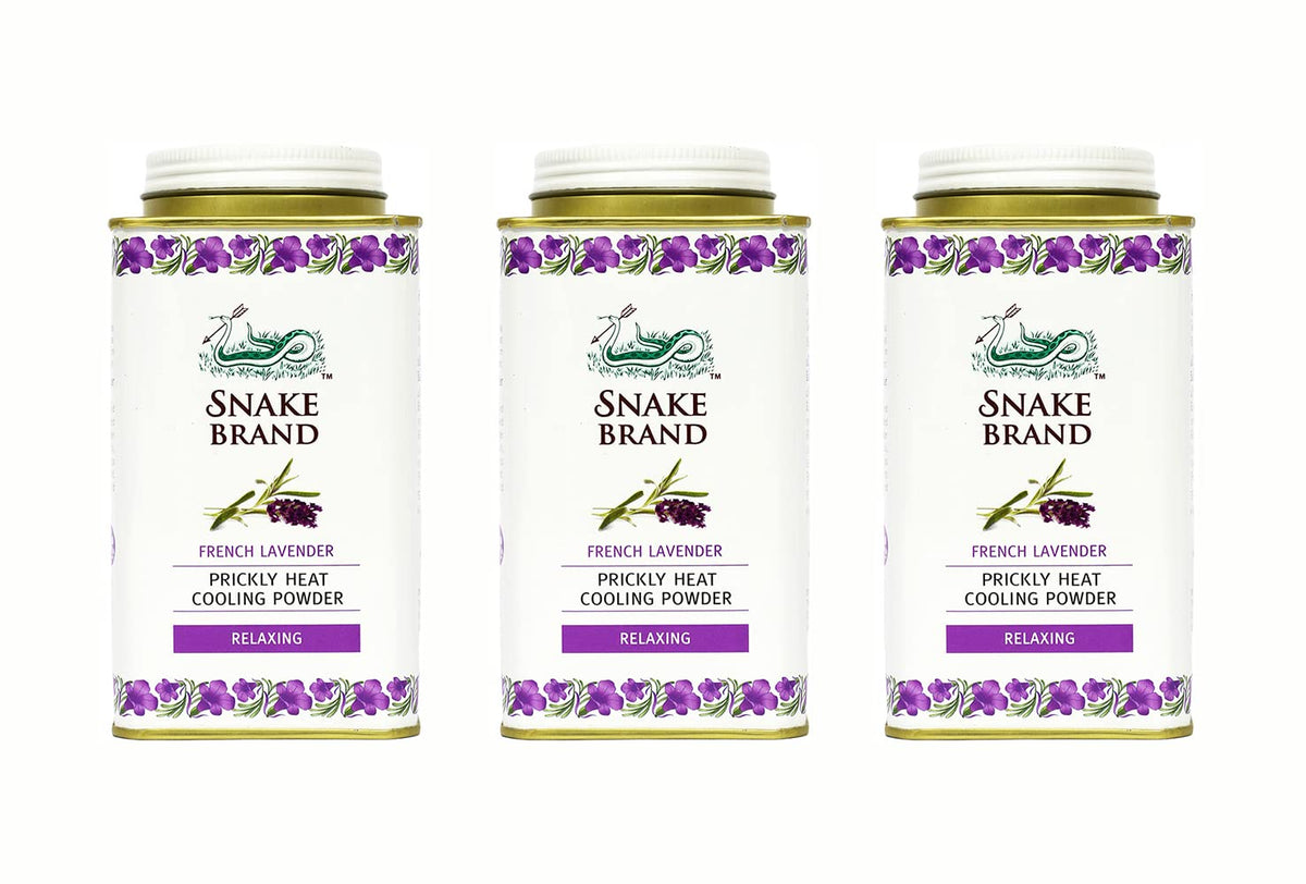 SNAKE BRAND Prickly Heat Cooling Body Powder Relaxing Lavender 140g (3-Pack)