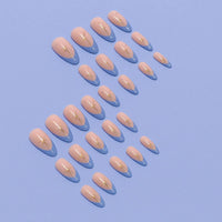 Generic Twilight Sky Lavender French Almond Nail Tips With Gold Star Accents - Short Glossy High-Shine Artificial Manicure Set For Elegant Women Includes Application Tools, Premium Acrylic False Nails
