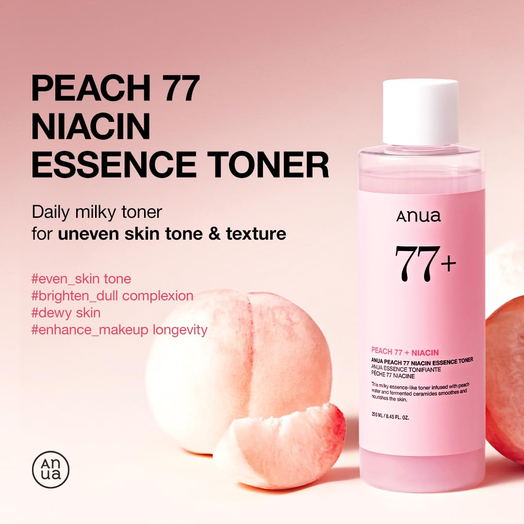 ANUA Peach 77 Niacin Essence Toner, Facial Toner for Glass Skin, Niacinamide, Panthenol, Ceramides, Korean Skin Care, 250ml/8.45 fl.oz.