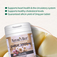 NATURE'S BEST Nature's Best Garlic Tablets 3000mg - High Strength & Rich in Allicin - Taste Controlled & Odthisless - Equivalent to 3000mg of Fresh Garlic - UK Made - 180 Tablets (6 Months' Supply)