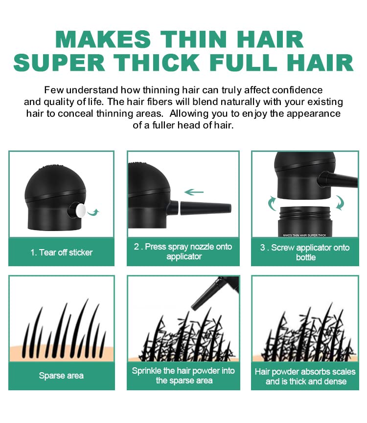 UOYOU MEDIUM BROWN Hair Fibres for Thinning Hair 27.5g Bottle with Applicator | Natural Keratin Hair Fibers Concealer for Hair Loss for Men and Women | Hair Building Fibres Powder [MEDIUM BROWN]