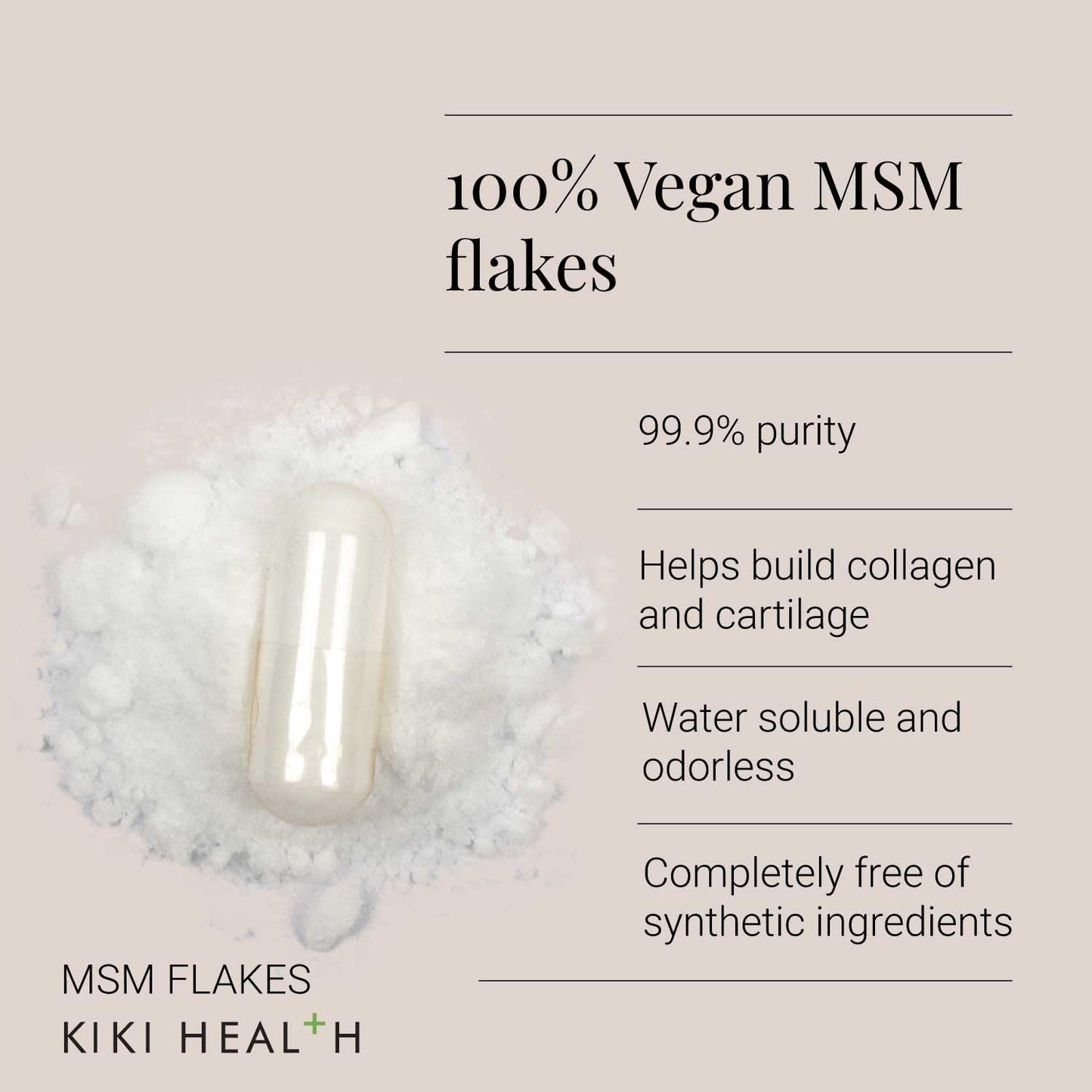 KIKI HEALTH KIKI Health Natural MSM Flakes Minerals Capsules - Pure Natural Sulphur for Joints, Skin, Hair & Nails - Gluten-Free & Allergen-Free MSM Supplements - No Additives Easy Formulation - 100 Count