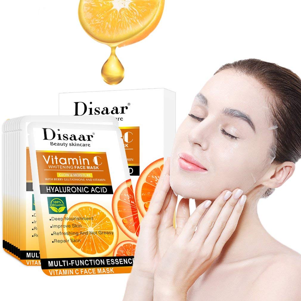 DISAAR BEAUTY Face Mask Hyaluronic Acid Anti-Aging Repair Nourishment Rejuvenating Cleansing Essence Moisturizing Vitamin C 10PCS
