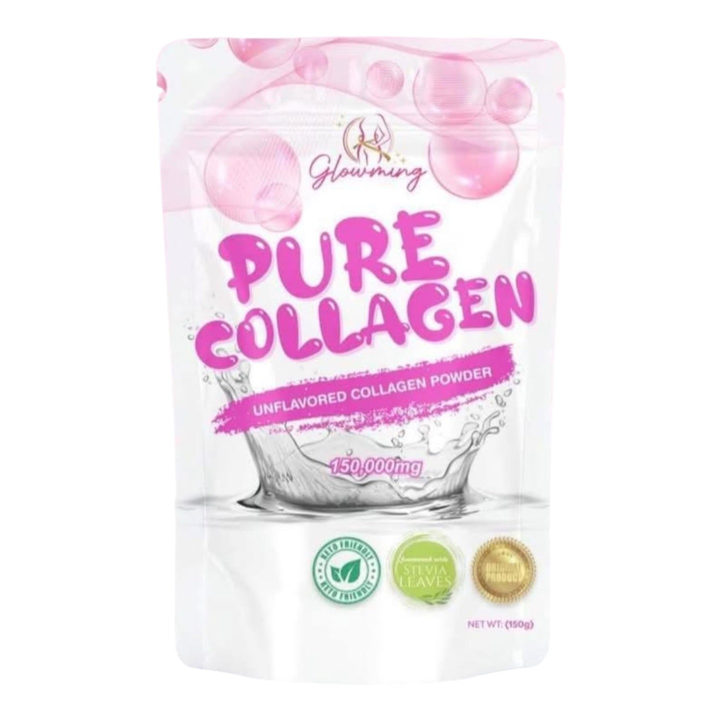 Glowming Pure Collagen Powder Unflavoured 150g | 150,000mg Premium Marine Collagen | Supports Healthy Skin, Hair & Joints | Easy Mix, Halal Certified