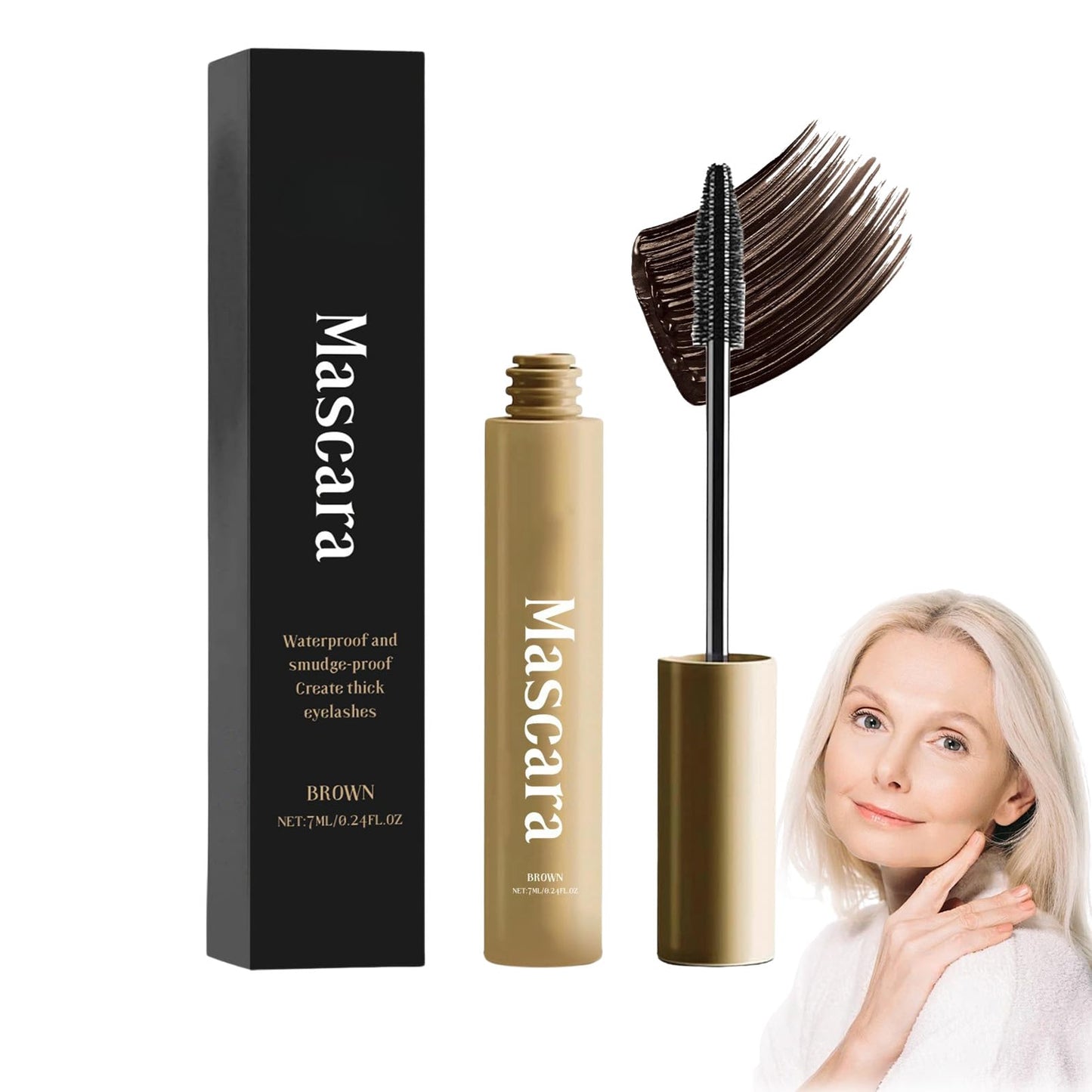 Mascara for Older Women, Brown Mascara for Mature Women with Thinning Lashes, Volume and Length,Waterproof Long Lasting Smudge-proof, Hypoallergenic Eye Makeup for Sensitive Eyes