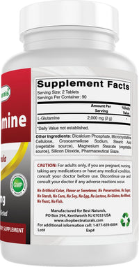 Best Naturals L-Glutamine 1000 mg 180 Tablets - Glutamine Fuel for Workout & Supports Muscle Recovery from Workouts (180 Count (Pack of 1))