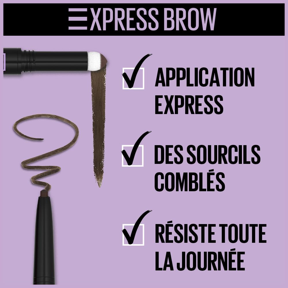 Maybelline New York Express Brow Duo Eyebrow Filling, Natural Looking 2-In-1 Pencil Pen + Filling Powder Dark Brown