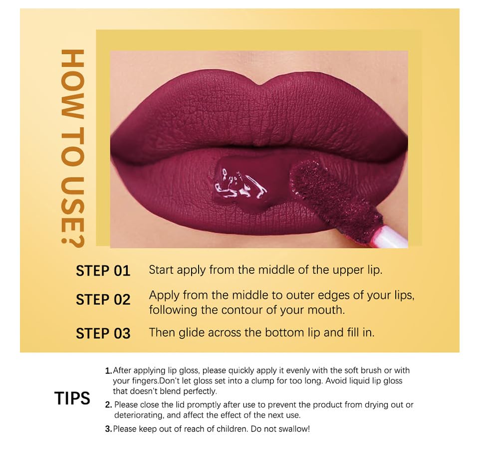 ieron Lip Stains 3pcs Lip Glosses Lip Matte Long Lasting Water-resistant Anti-stick with Gloden Gift Box for Lip Make-up Beauty - Purple Series