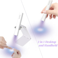 UV Light for Gel Nails, Denabuty Mini U V LED Nail Lamp Handheld with Stand, Portable Nail Dryer Rechargeable USB Cordless, Nail Light with 2 Timers for Fast Drying, White