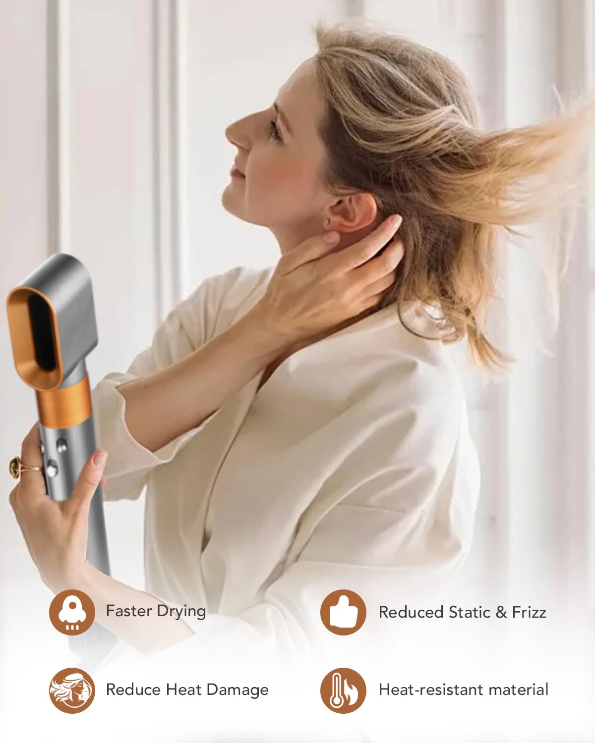 TOSAGE Pre-Styling Dryer Nozzle for Dyson Airwrap HS01/HS05 – Fast Drying Attachment, Nickel/Copper (Part 969759-05)