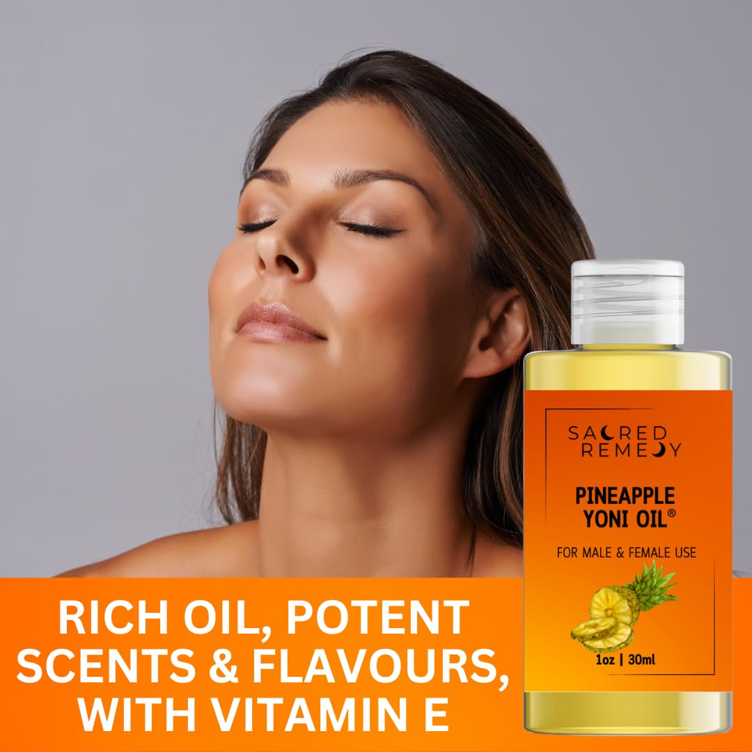Sacred Remedy Pineapple Yoni Oil Potent, Hydrating, Moisturising Lotion Oil. 100% Natural & Vegan. Reduces Friction, Chaffing & Dryness. Balances PH Level & Fresh Scent with Vitamin E (50ml)