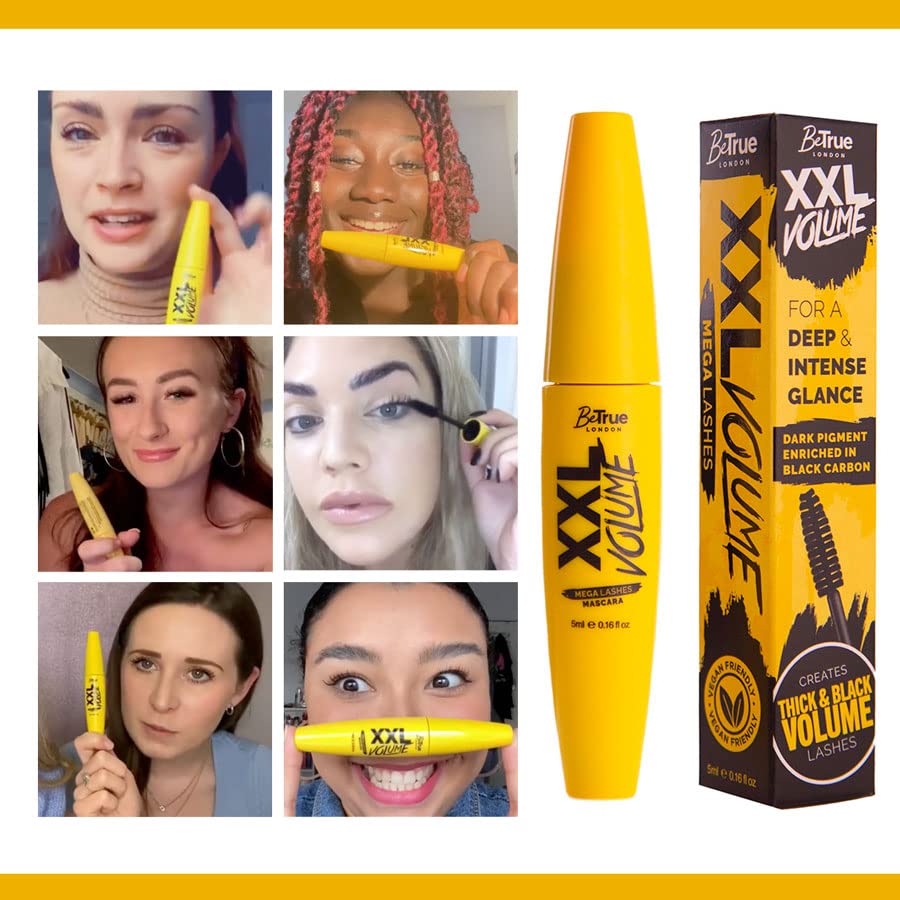 BeTrue London XXL Volume Mega Lashes Vegan Mascara - Gentle, Contains Vitamin E, Fragrance & Paraben Free - Made in the UK (XXL Volume)