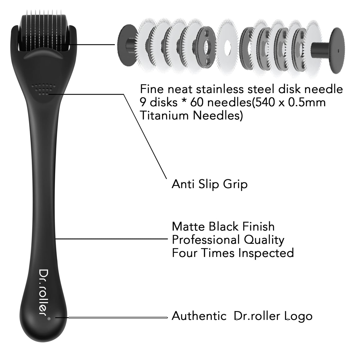 Dr.roller Derma Roller Hair Growth Men and Women, Beard Roller Microneedling Roller for Growth, 540 0.5mm Titanium Micro Needles Beard Growth Roller, Derma Roller for Stimulate Beard and Hair Growth