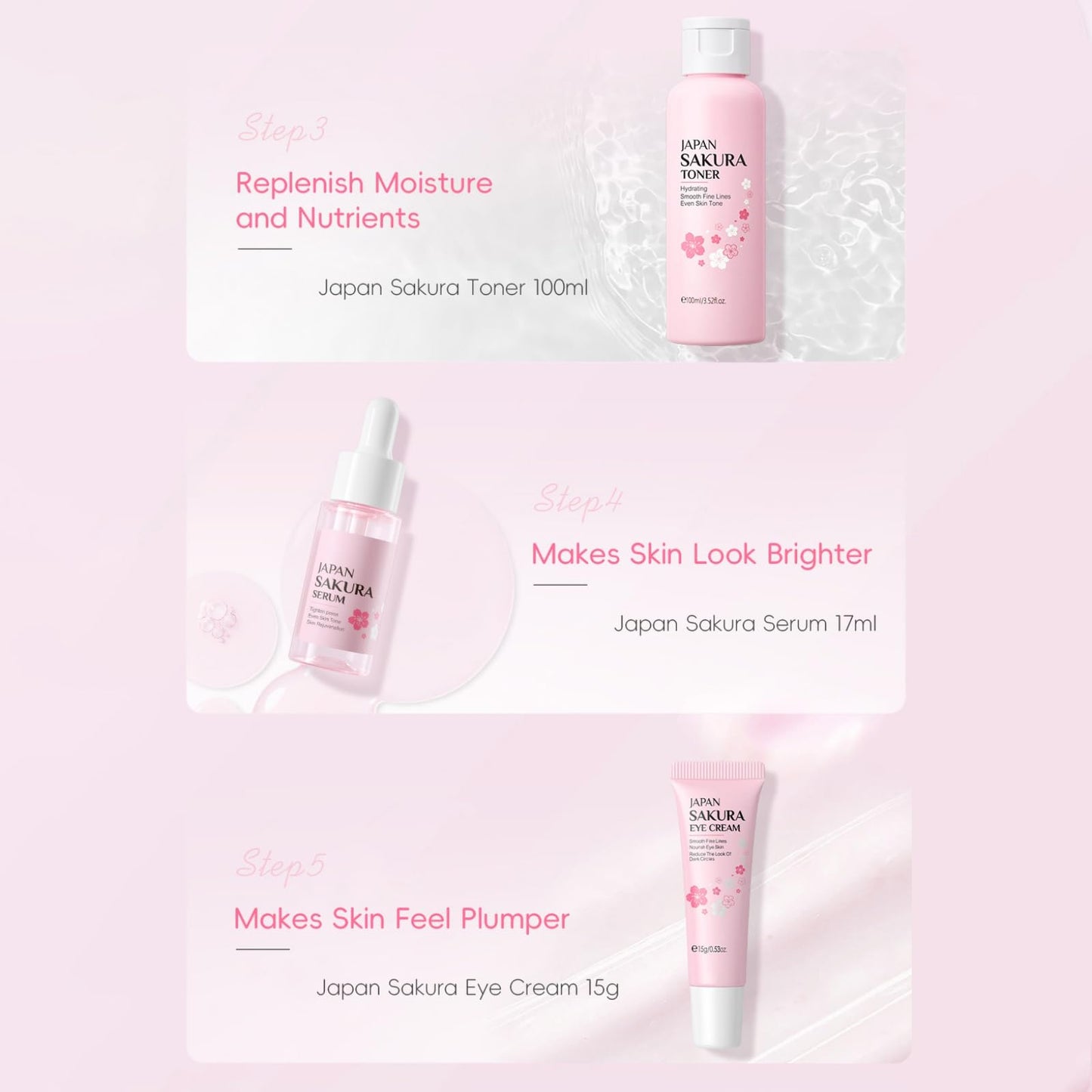 Ingzy Sakura Skin Care Sets & Kits for Teenage Girls, 7 Piece Cherry Blossom Skincare Gift Set with Cleanser, Face Toner, Face Cream, Serum, Eye Cream, Mud Mask, Sunscreen