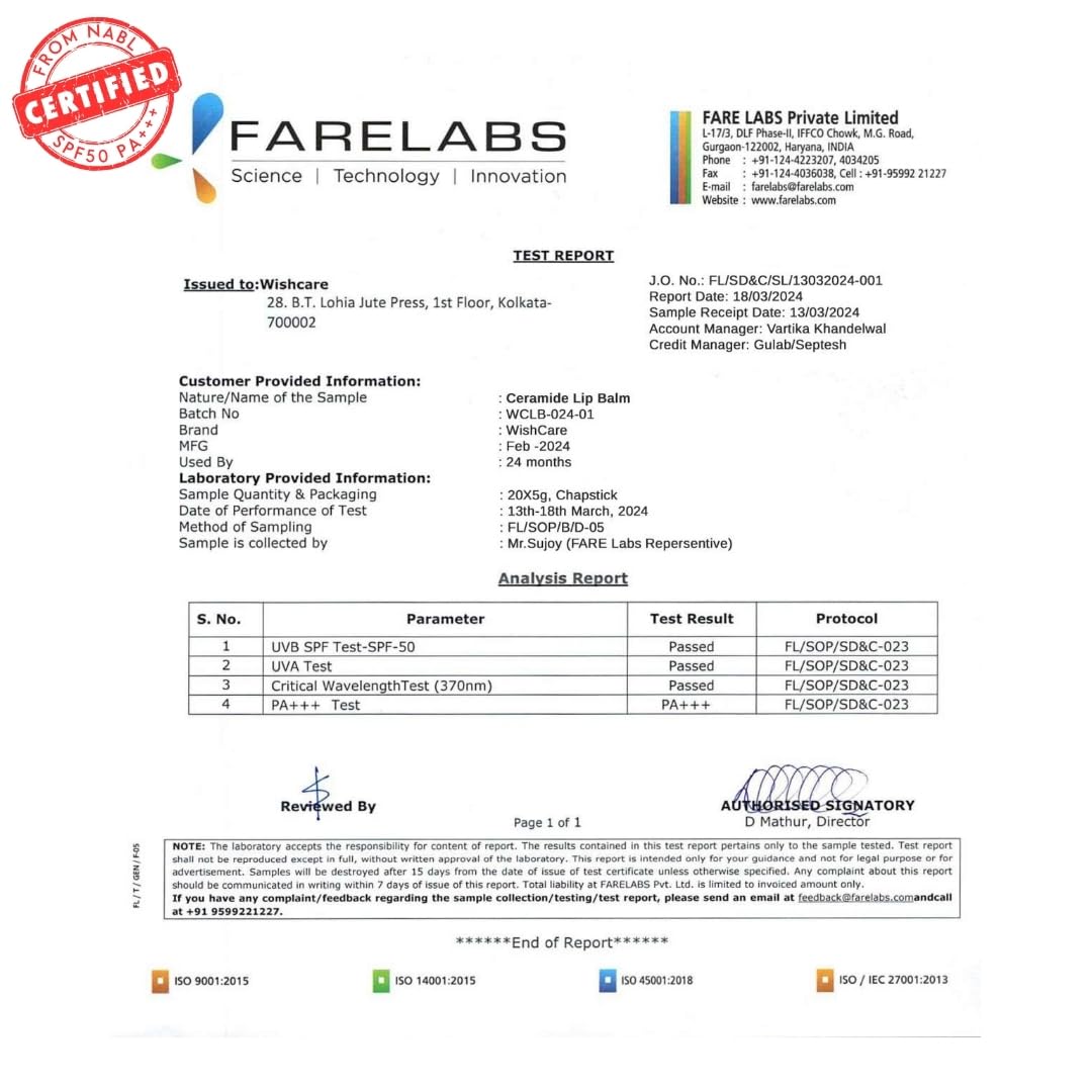 WishCare Tinted Ceramide Lip Balm with SPF50 PA+++ - Kojic Acid & Niacinamide - For Lip Lightening & Protection 5gm