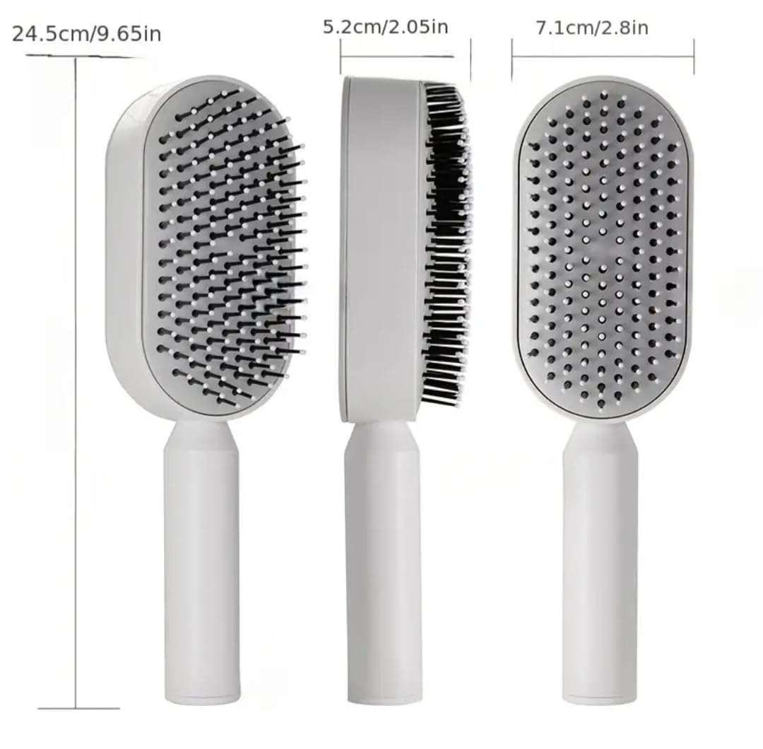 WANWEN Self Cleaning Hair Brush for Women, 3D Air Cushion Massager Brush, Easy Clean Hair Brush, Detangling Anti-Static Brush, Suitable for All Hair Types (White)