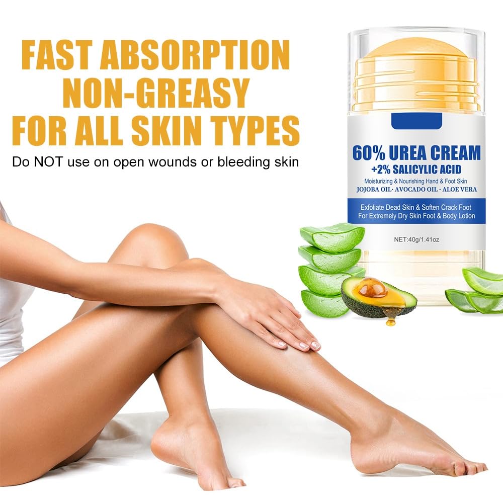 HOPHAT 60% Urea Cream with 2% Salicylic Acid – Avocado Oil & Aloe Vear Moisturizer Foot & Hand Cream for Cracked Heels and Dry Skin