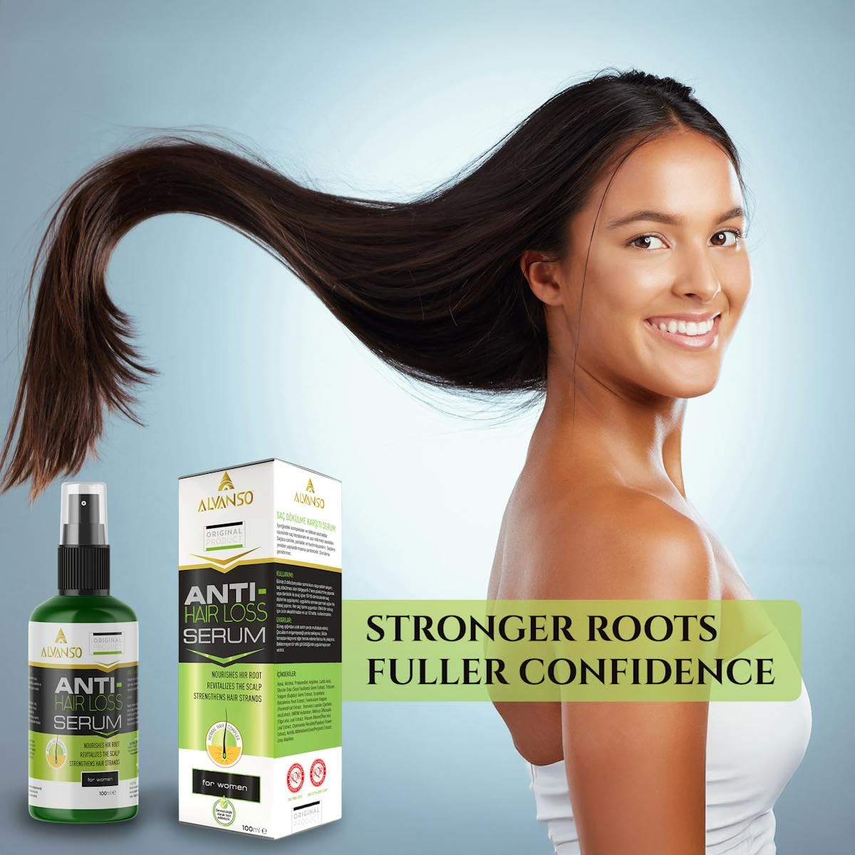 ALVANSO Hair Loss Serum for Stronger, Thicker Hair – Intensive Hair Growth Treatment with Natural Extracts – Strengthens Roots & Reduces Hair Fall – For Men & Women 100ml