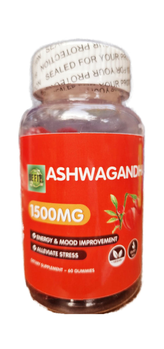 Ashwagandha Gummies, 60 Vegan, Gluten-Free, 1500mg, Energy & Mood Improvement, Stress Relief, 1 Month Supply