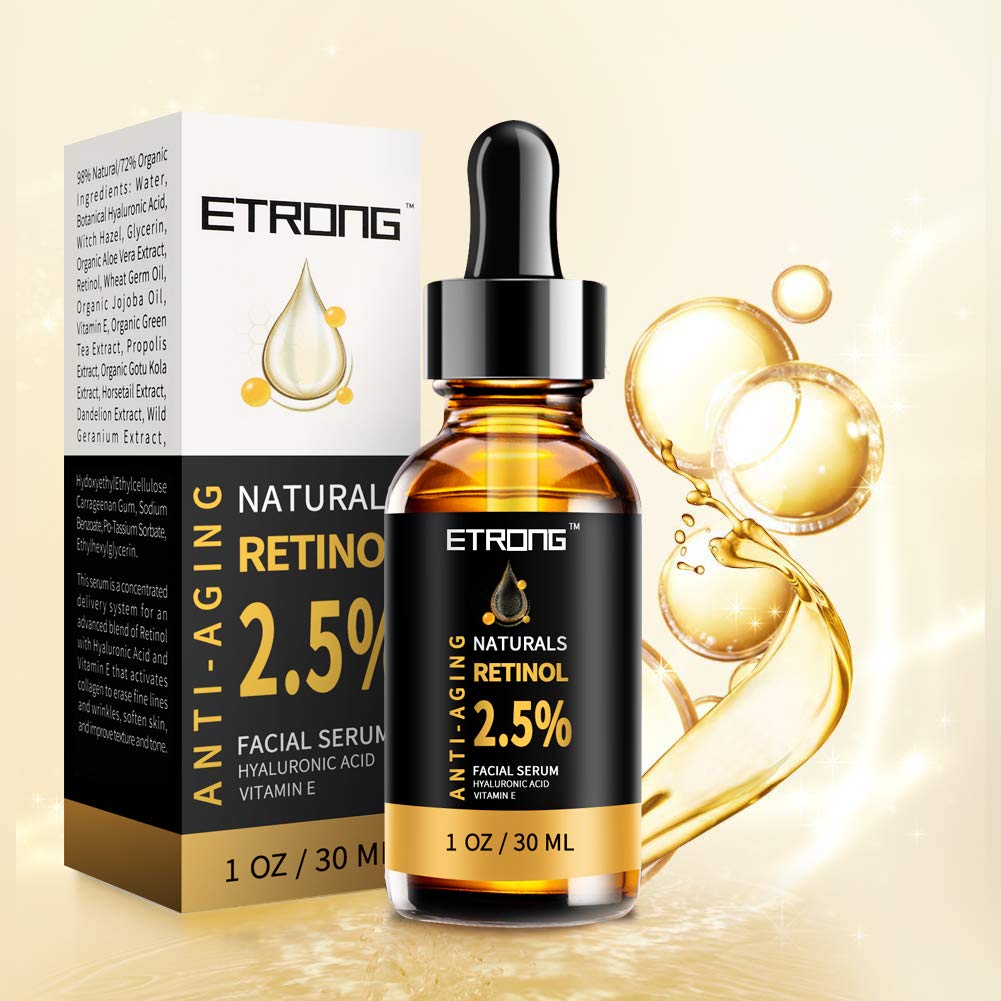 Retinol Serum,ETRONG High Strength Anti-aging Serum with 2.5% Retinol,Hyaluronic Acid and Vitamin E for Face Acne (30ml)