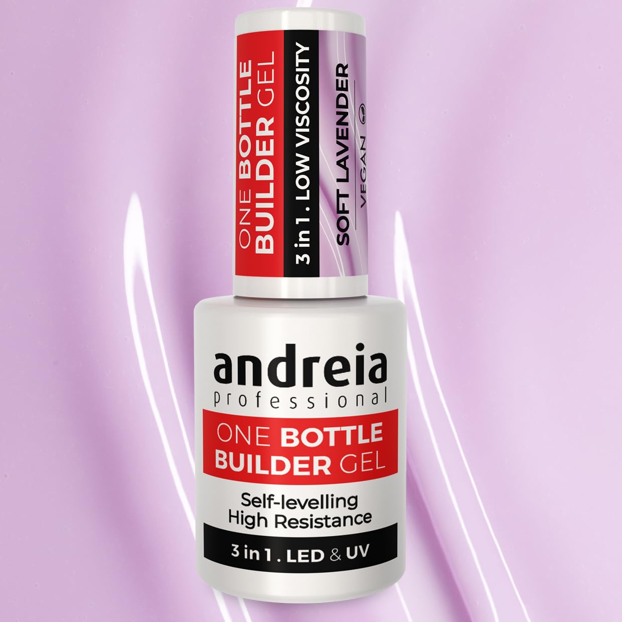 Andreia Professional Gel Builder Nail Construction - Triphasic 3 in 1 Low Viscosity - LED & UV Builder Gel in a Bottle - Nail Extension - Self Levelling High Resistance - Colour Soft Lavender 14ml