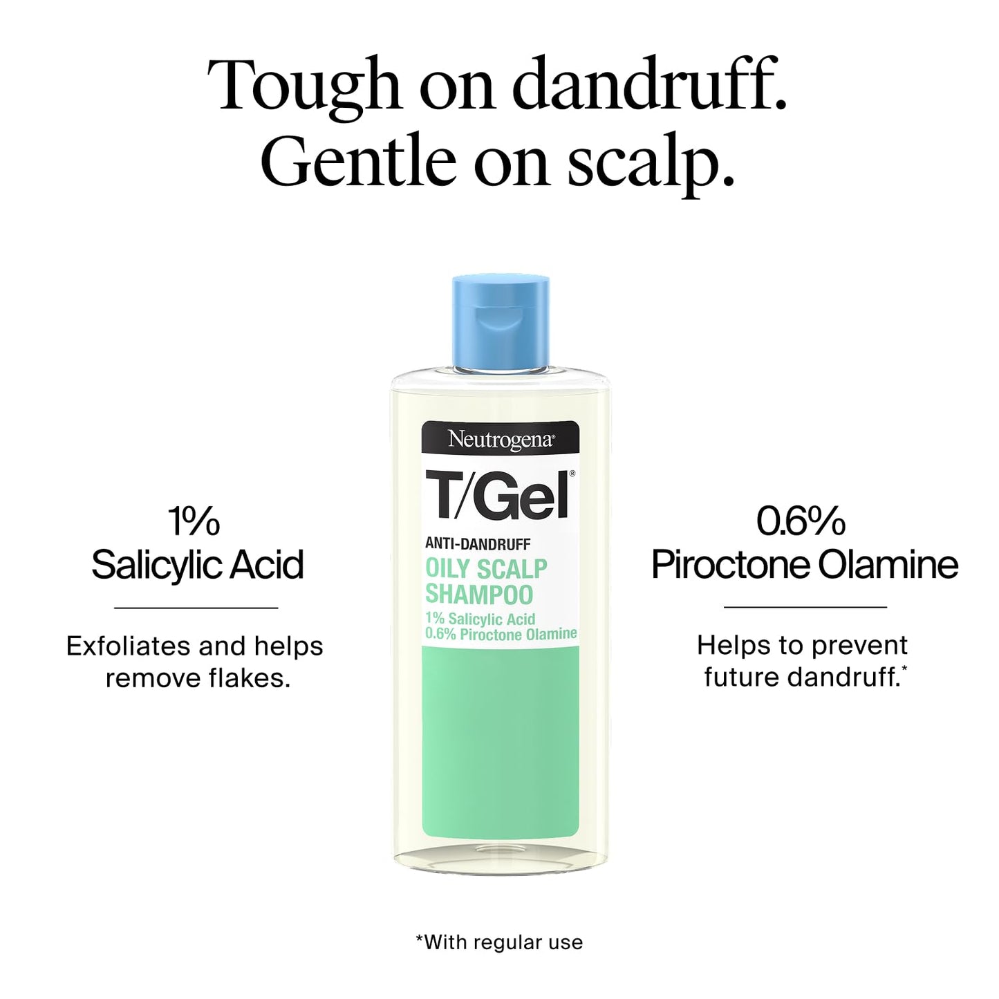 Neutrogena T/Gel Anti Dandruff Shampoo for Oily Scalp and Hair (1x 250ml), Daily Anti-Dandruff Shampoo with Salicylic Acid to Remove Excess Oils from First Wash