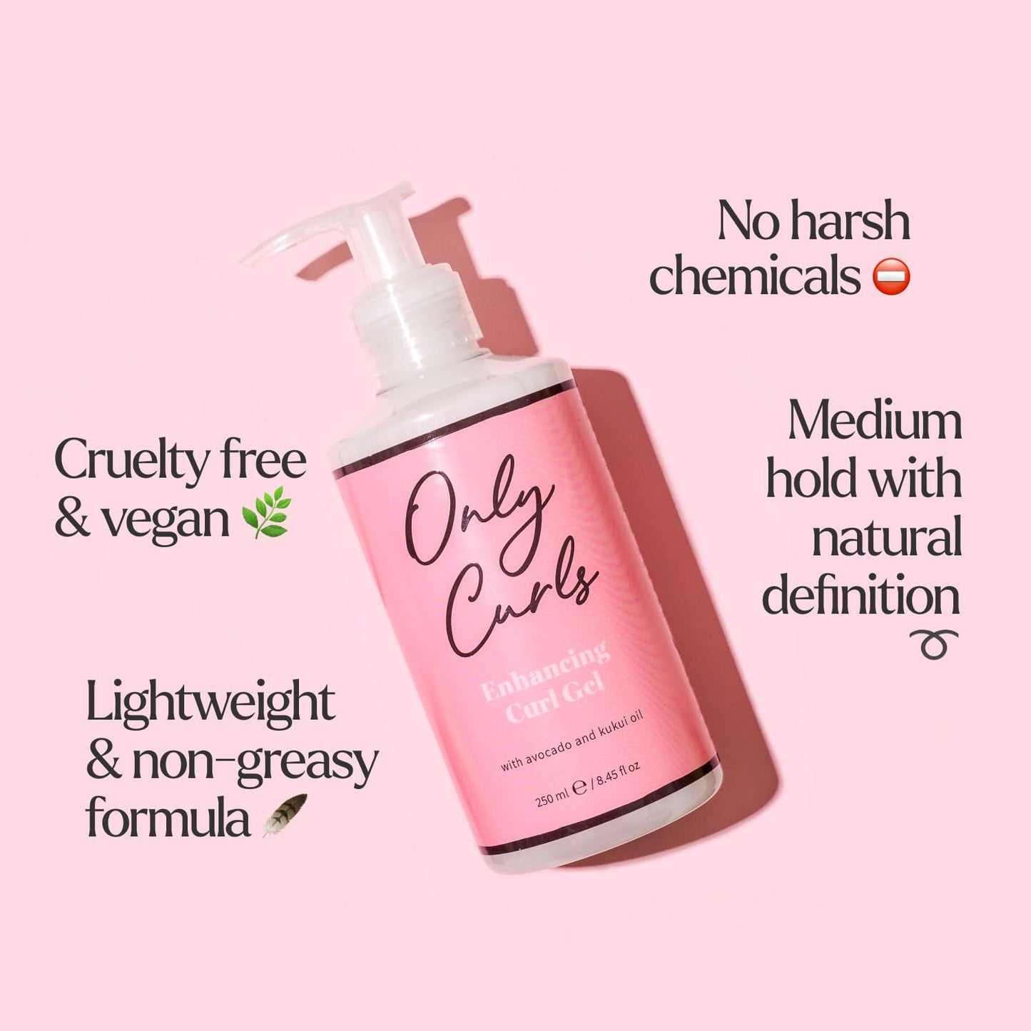 Only Curls Enhancing Curl Gel 250ml (8.45 fl oz) – Lightweight, Frizz-Control Styling Gel for Defined, Long-Lasting, and Hydrated Curls – Vegan & Cruelty-Free