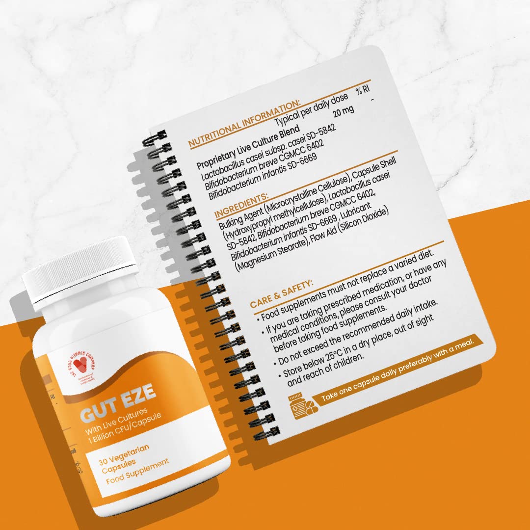 Gut Eze: 30 Capsules - Vegetarian Gut Health Microbiome Based Probiotic Dietary Supplement by Good Vitamin Company