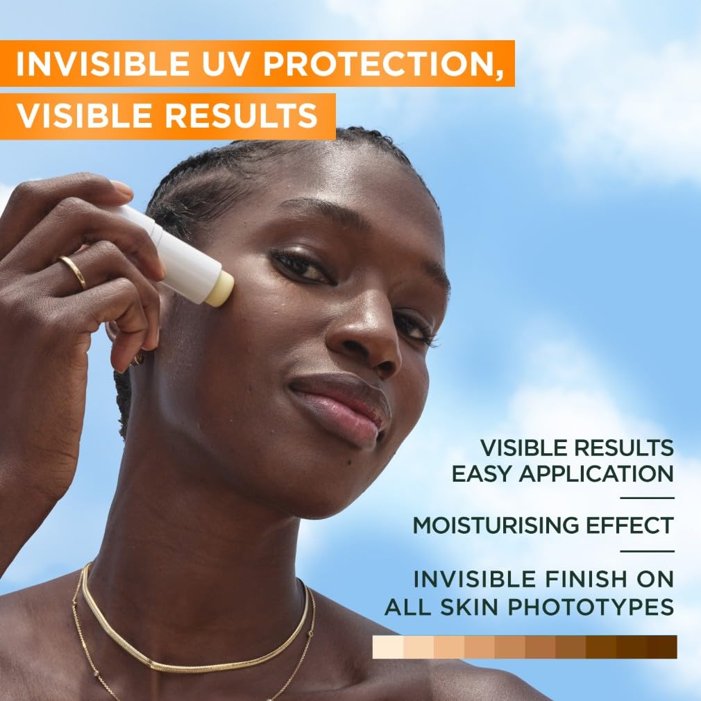 Garnier Ambre Solaire Sunscreen Super UV Stick SPF50+, Protect From UV Damages With Up To 8Hour Hydration, With Shea Butter And Vitamin E, Invisible Finish Non-Greasy, 9ML