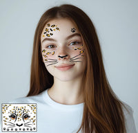 Dercylele 8Pcs Halloween Face Tattoo for Kids, Animal Tattoos Halloween Temporary Face Stickers Leopard Print Glitter Face Stickers Makeup Stickers Festival Party Stage Makeup (8Psc-kid tattoo)