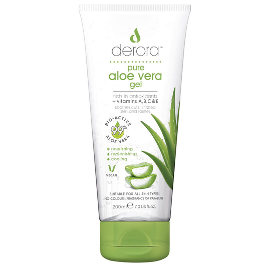Derora Aloe Vera Gel - 200ml | Contains 100% Pure & Natural Bio Active Aloe Ingredients | for Healing, Soothing & Hydrating the Skin, Face & Body | Cruelty Free & Vegan