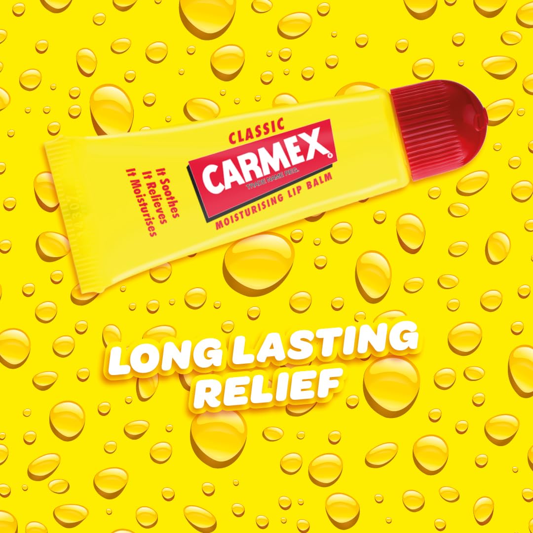 Carmex Classic Moisturising Lip Balm Tube | Prevents Dryness, Peeling & Lip Discolouration from Sun Exposure | Hydrating Lip Care with Cooling Relief for Hot, Sunny Days (10g)
